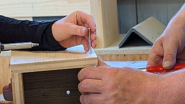 Kinder fertigen ein Vogelhaus